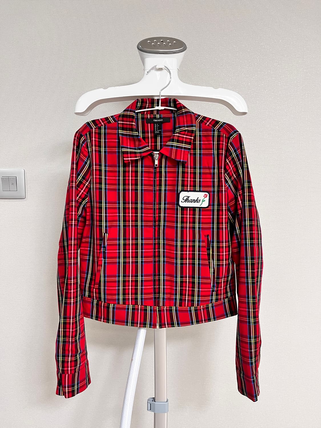 포에버 21 하이틴 체크 레드 장미 블루종 자켓 상품이미지1