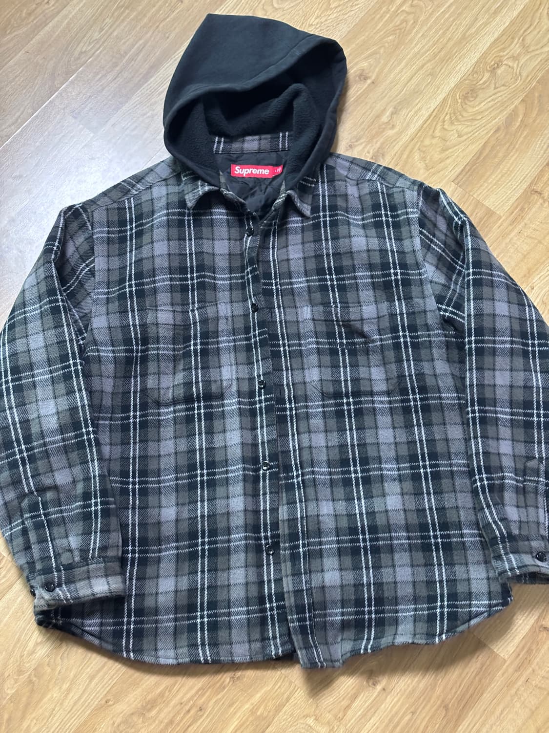 슈프림 타탄 플란넬 후드 셔츠 블랙 - 23FW 상품이미지1
