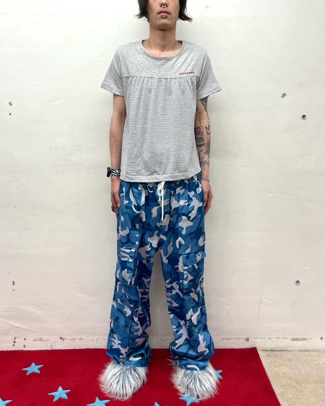 Shirring Gray Stripe T-shirt  상품이미지3