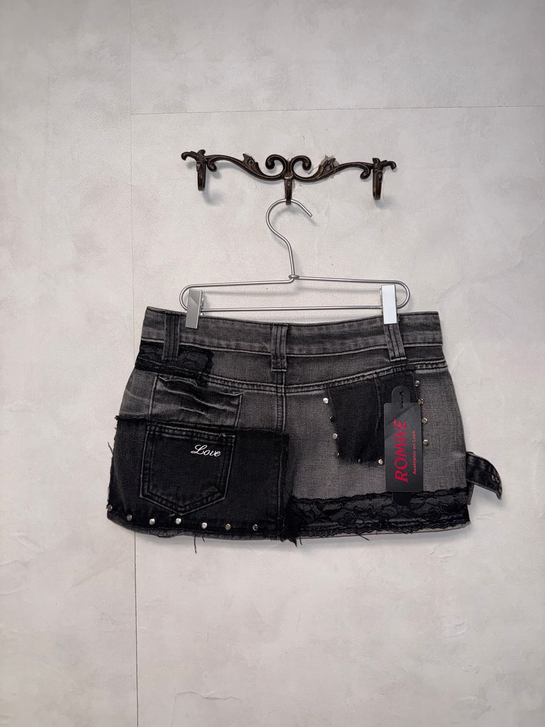 Romwe black denim y2k printing mini sk 상품이미지4