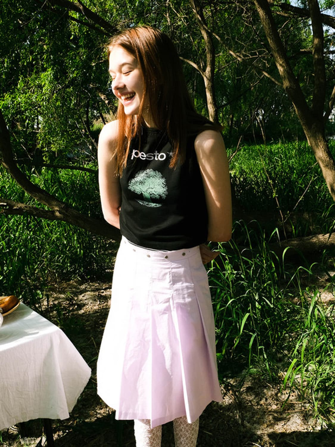 페스토 플리츠 미디 스커트 캔디 M 상품이미지3