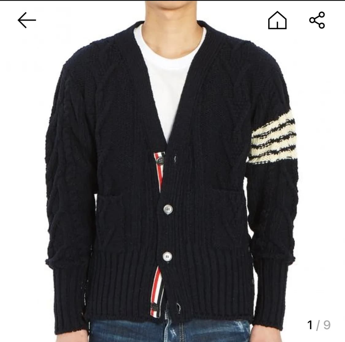 톰브라운 가디건 아란케이블 니트사선 네이비 2 상품이미지5