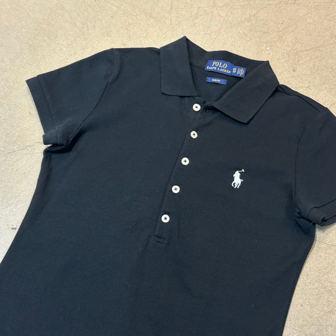 XS 폴로랄프로렌 슬림 핏 여성용 블랙 카라 반팔티 상품이미지1