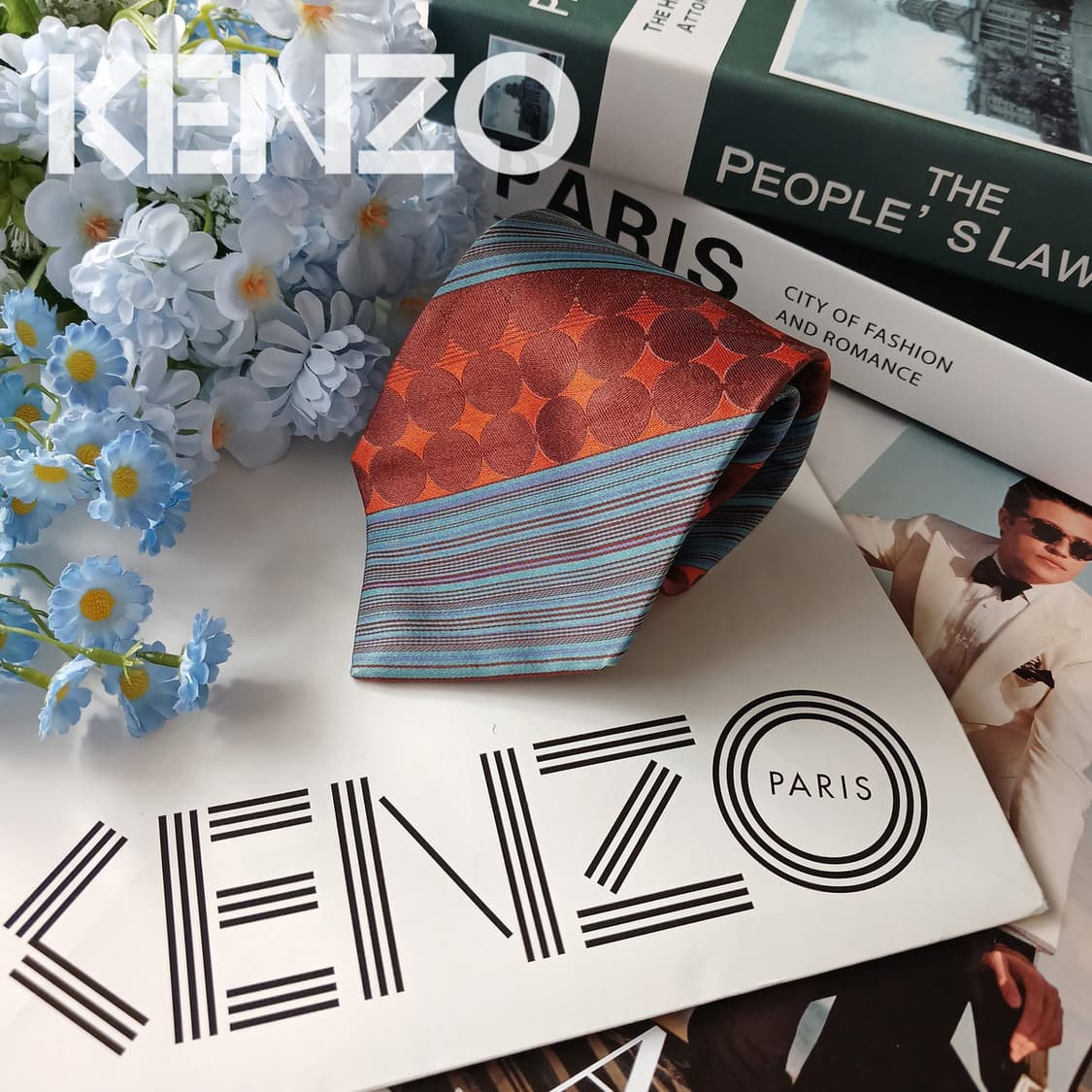 겐조 실크 블루 & 다홍 패턴 넥타이 9.5cm A+등급 E927
 상품이미지2