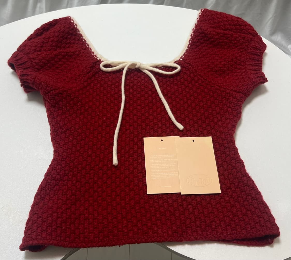 시눈 퍼프 니트 탑 레드 반팔 퍼프탑 상품이미지2