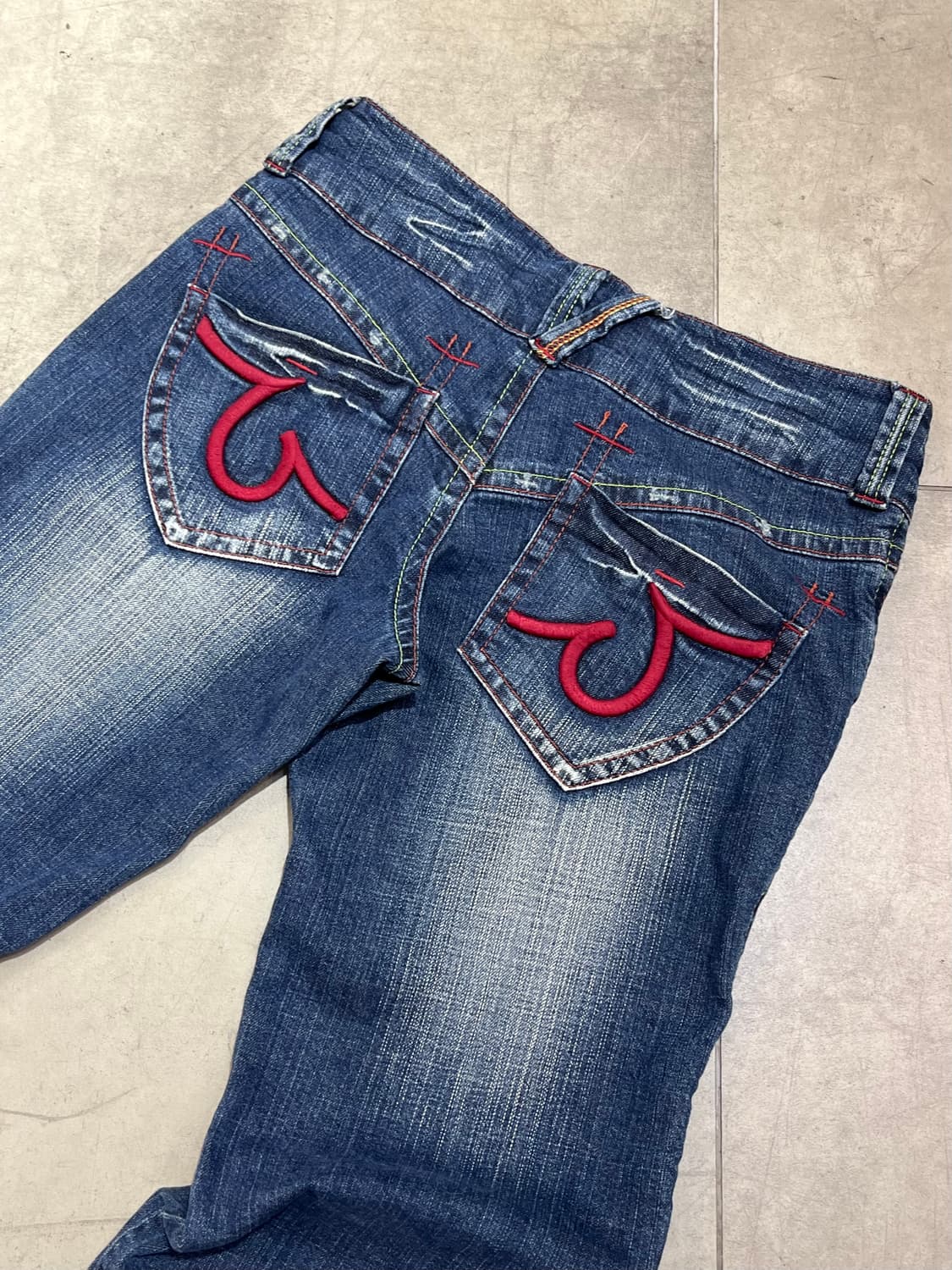 일본 빈티지 락펑크 포켓 자수 와이드 데님 팬츠 상품이미지2