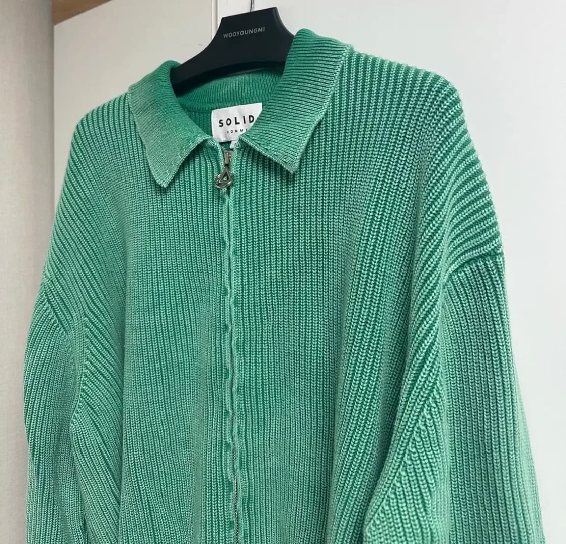 [52] 솔리드옴므 25ss 그린 카라넥 다잉 집업 니트 상품이미지2