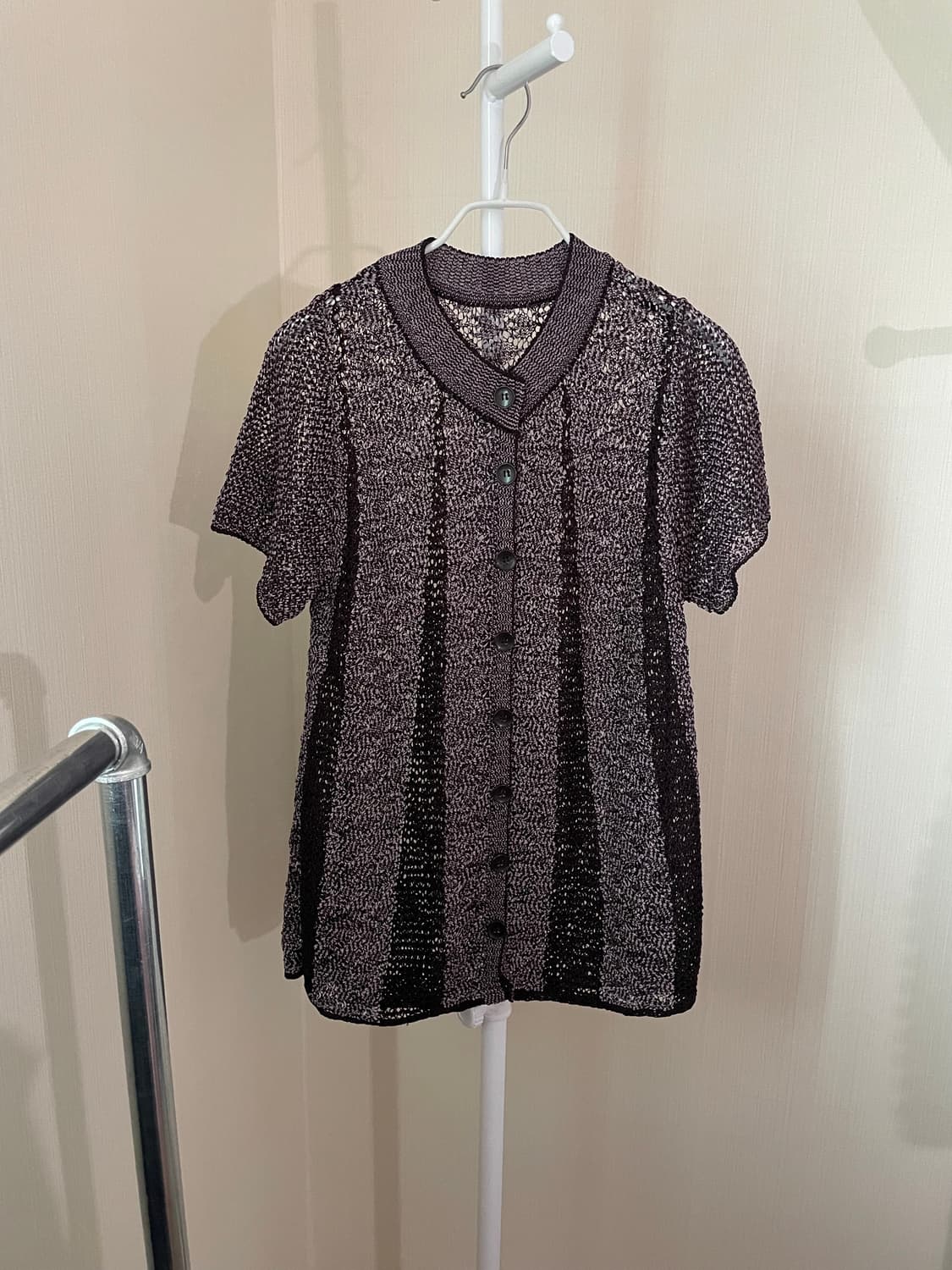 믹스 니트 반팔 가디건 상품이미지1