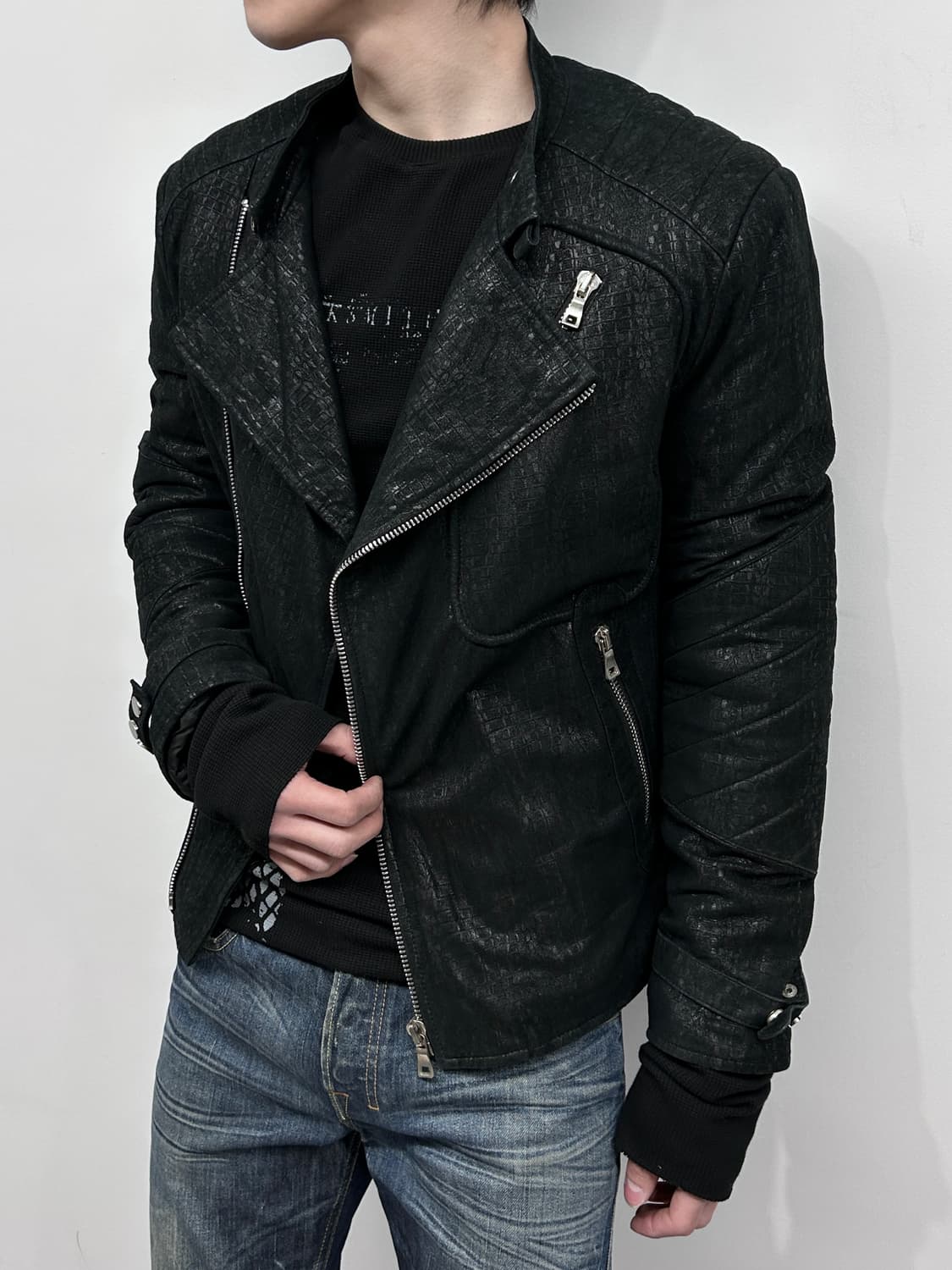발망 스타일/퀼티드 파이톤 바이커 자켓 상품이미지3