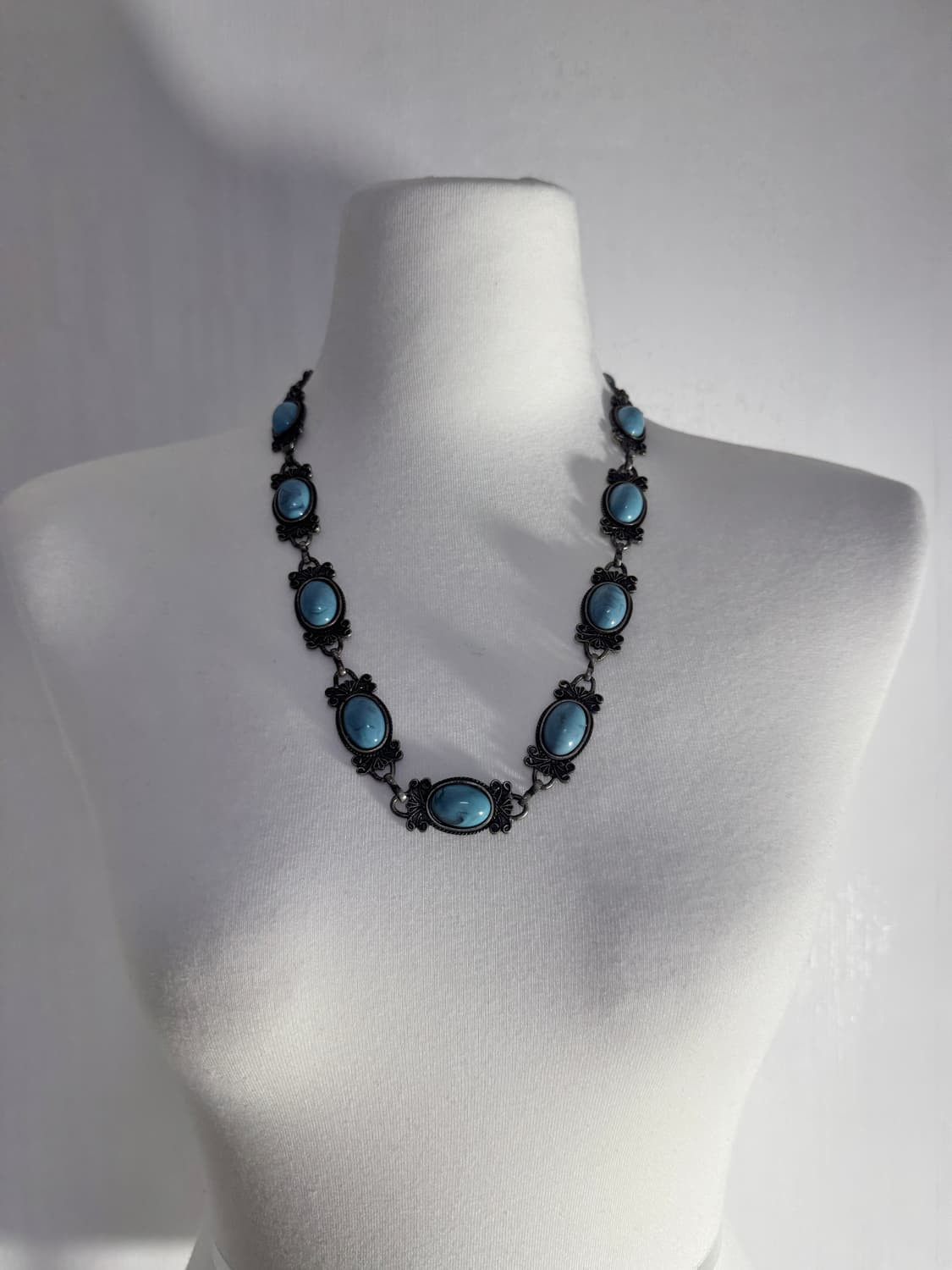 빈티지 터키석 앤틱 실버 프레임 목걸이 보헤미안 네이티브 아메리칸 상품이미지3