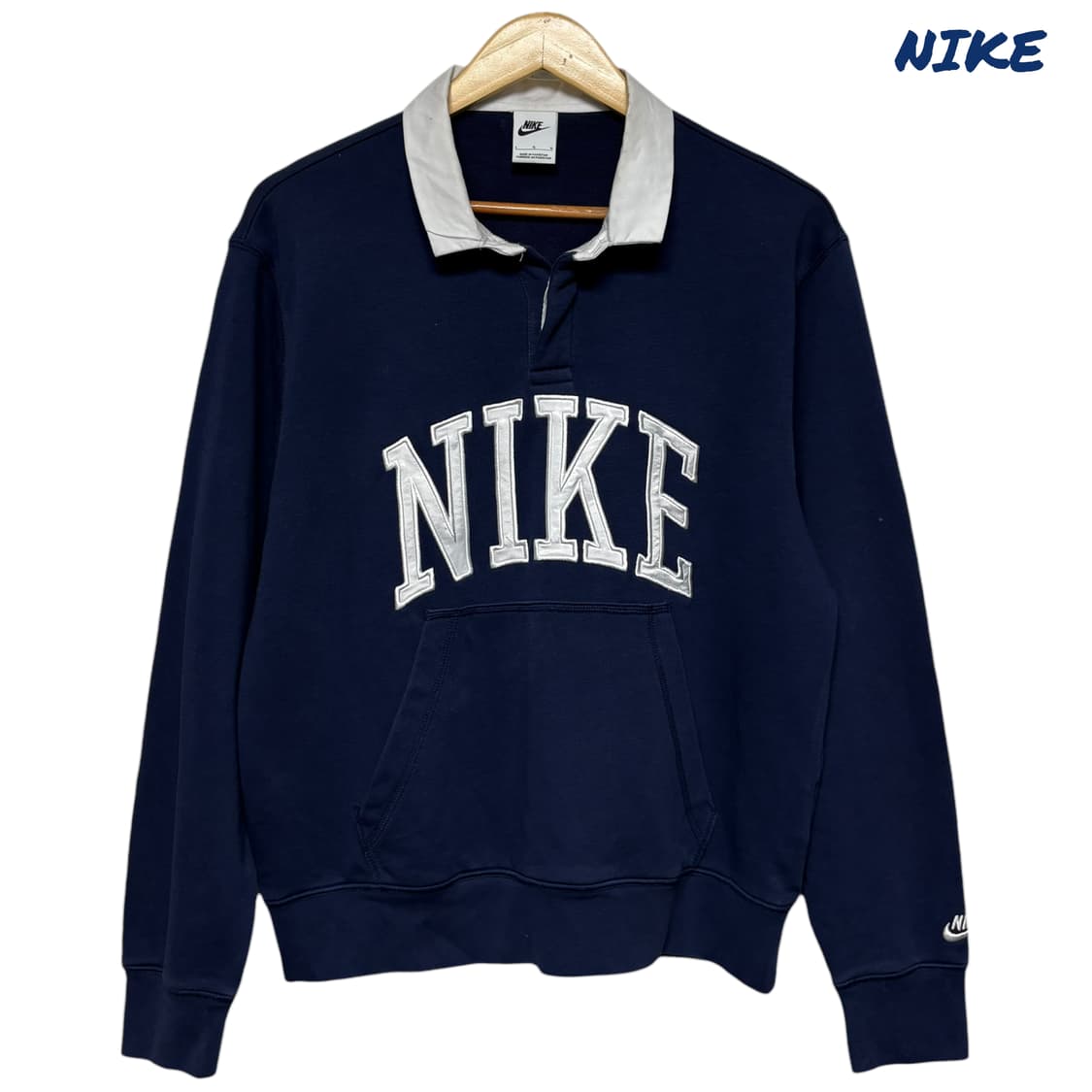 3811 나이키 빅로고 럭비 네이비 카라 맨투맨 상품이미지1