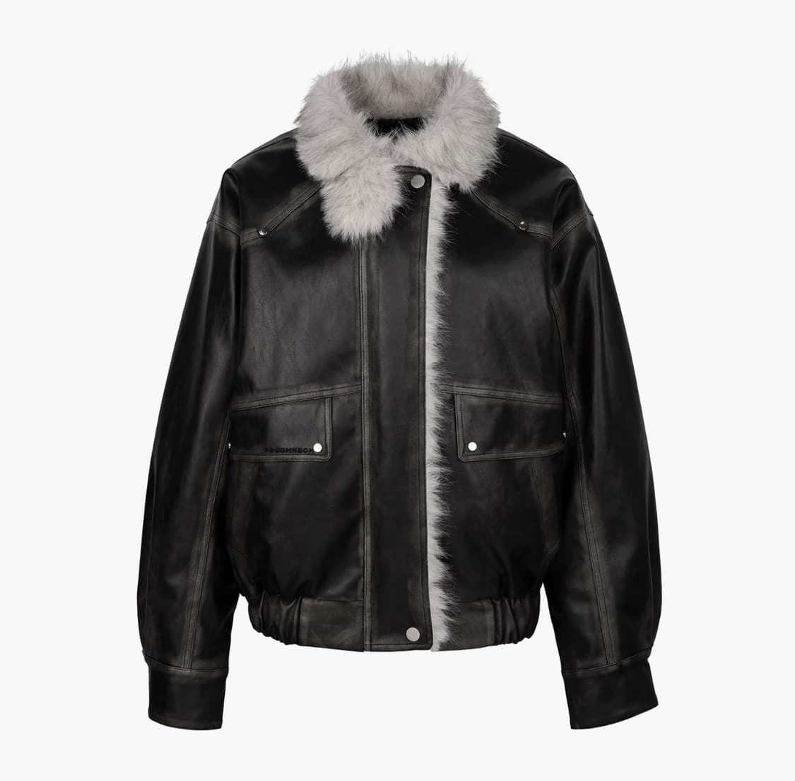 러프넥 워싱 레더 무스탕 자켓 그레이 상품이미지2