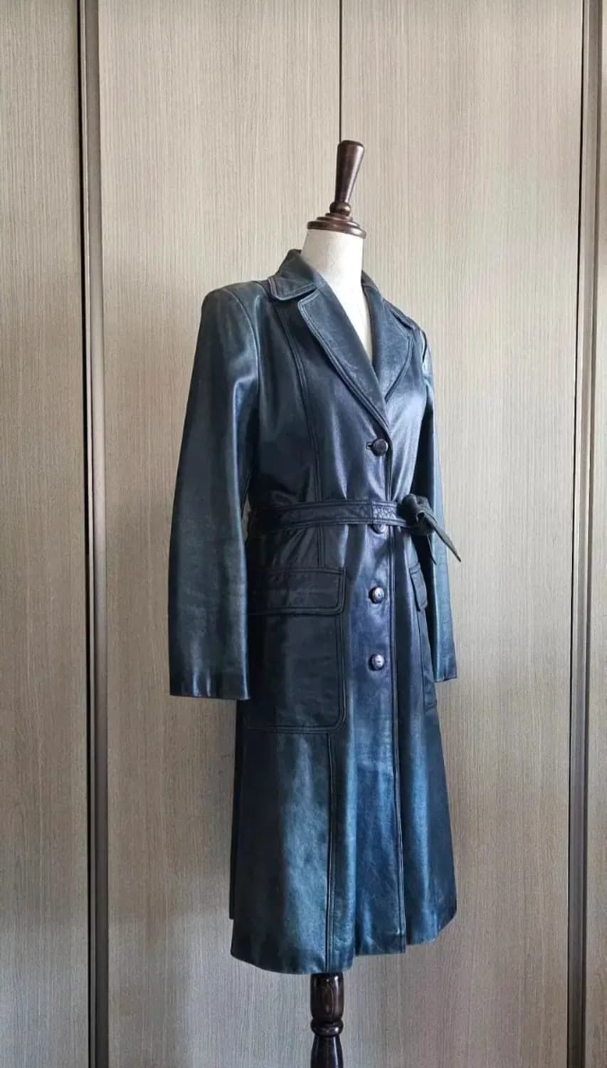 빈티지 다크 청록 소가죽 롱코트 (OTT by SHIN YOUNG) 상품이미지3
