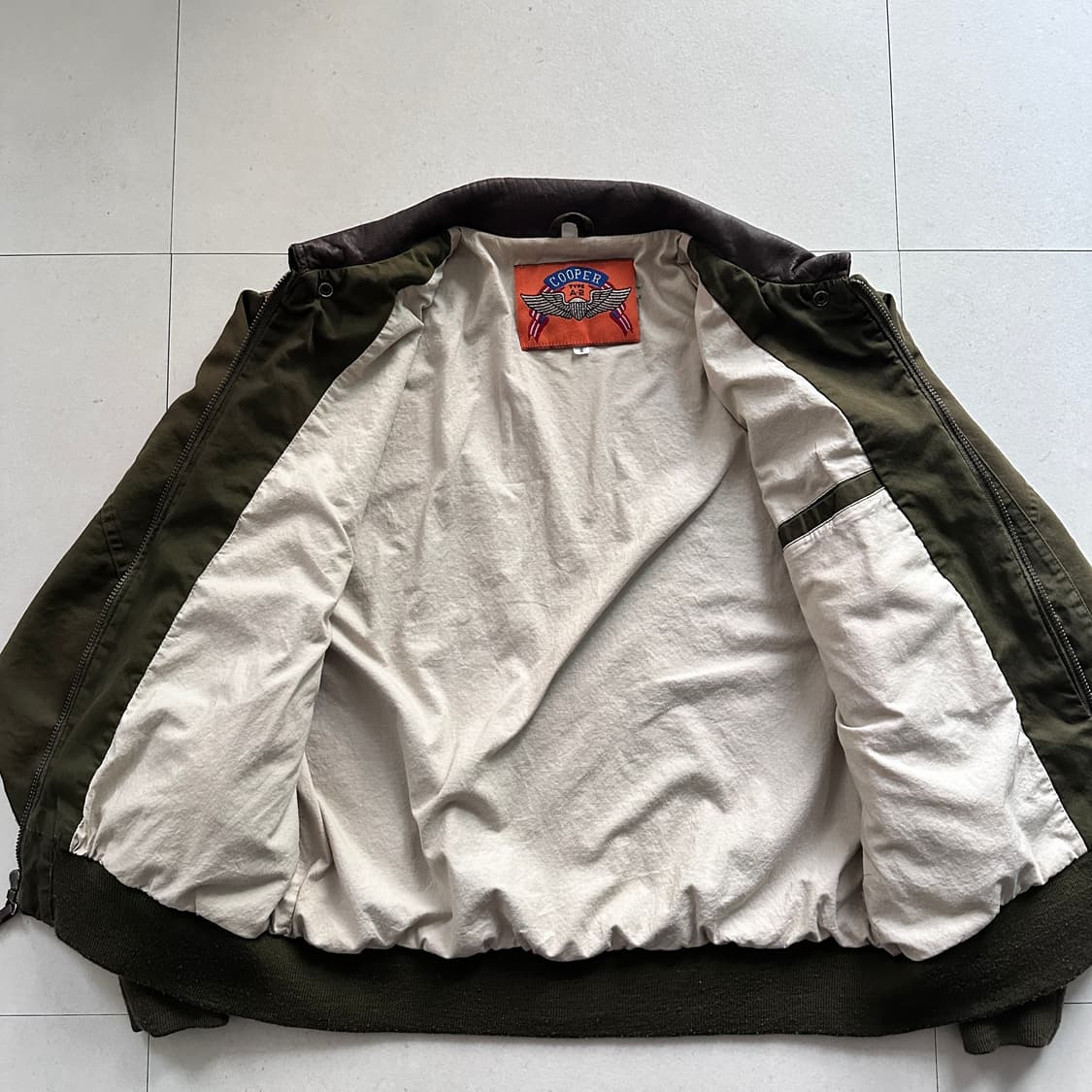 90s 쿠퍼 A-2 타입 코튼 플라이트 자켓 S 가죽 카라 상품이미지9