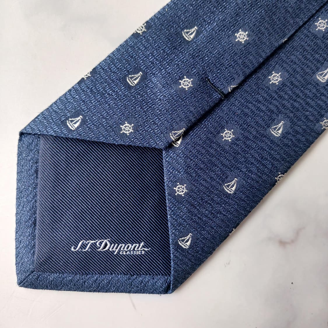 에스.티. 듀퐁 실크 블루 요트 자수 넥타이 8cm A등급 E932 상품이미지7