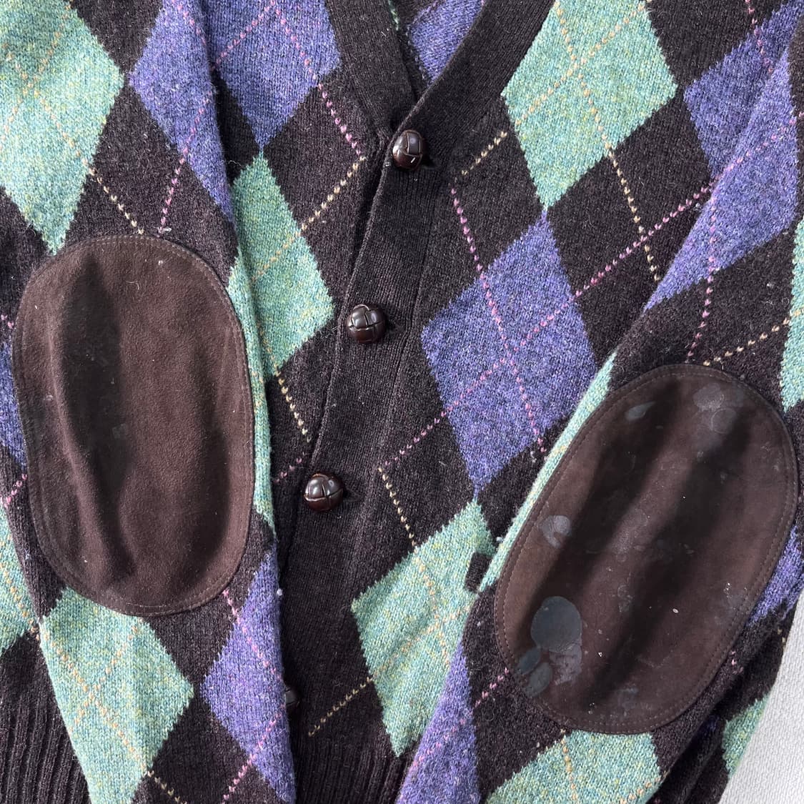 100 폴로 랄프로렌 아가일 패턴 램스울 엘보우패치 가디건 상품이미지5