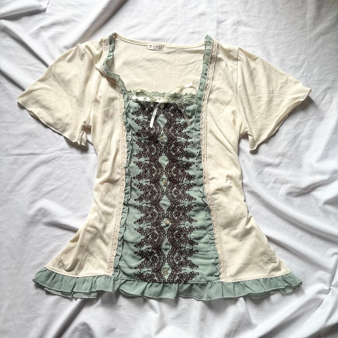 빈티지 엑시즈팜 민트초코 모리 갸루 블라우스 상품이미지1