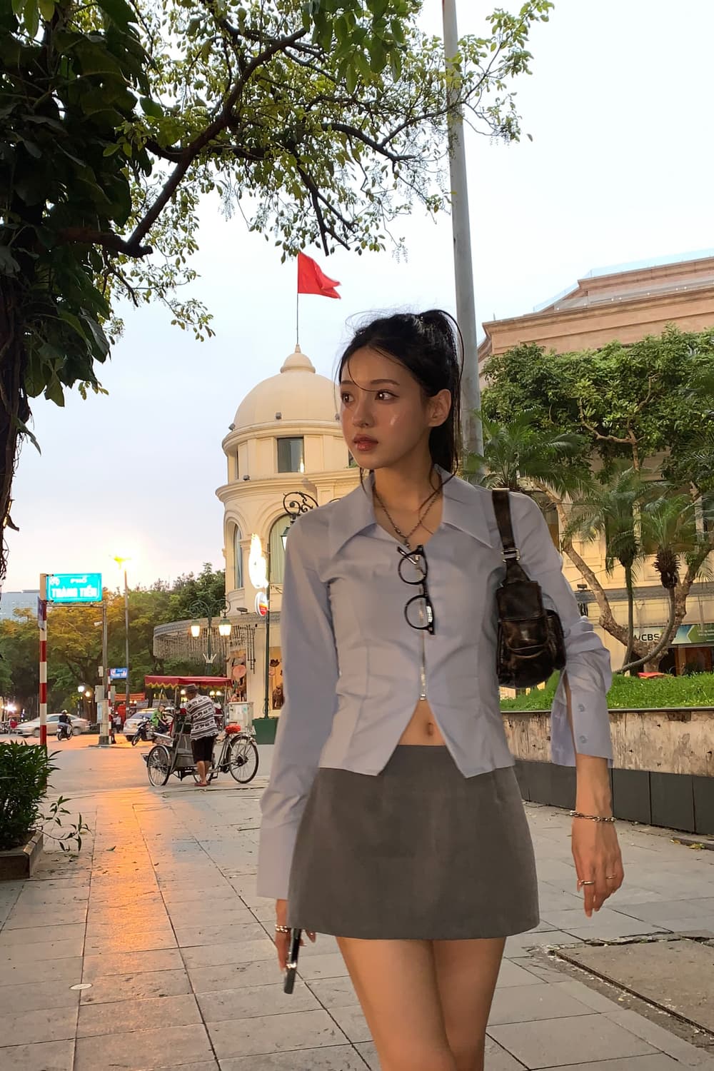 카키포인트 브이 집업 셔츠 블루 상품이미지2