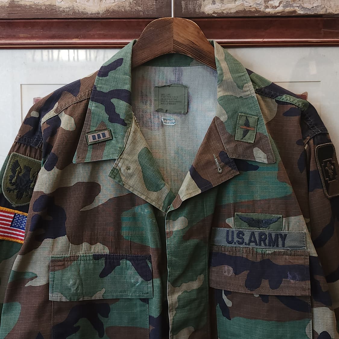 90s 미군 BDU 카모셔츠 우드랜드 라지 롱 자수 상품이미지4
