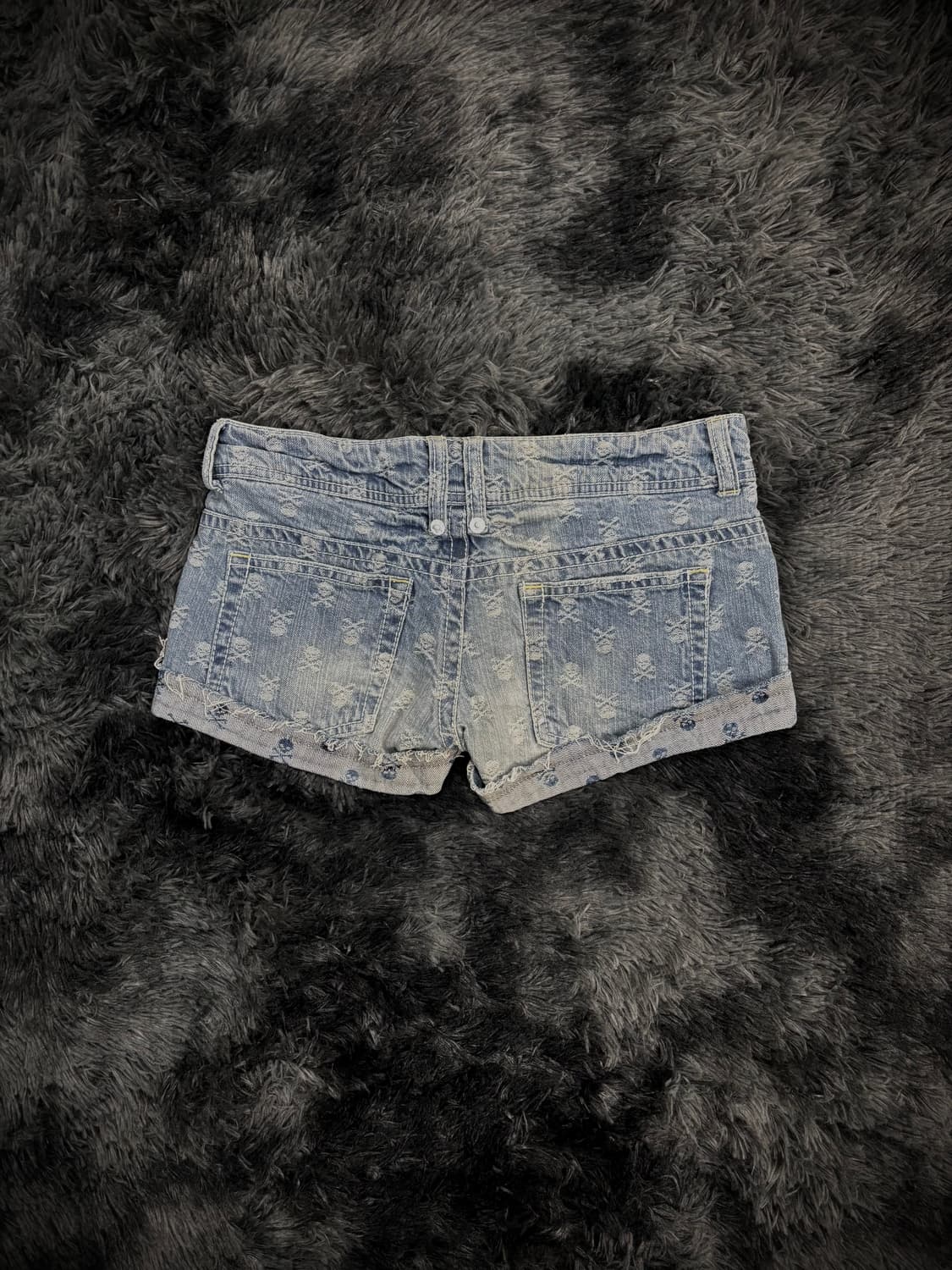 해골패턴 자수 화이트 워싱 연청 숏팬츠 상품이미지2