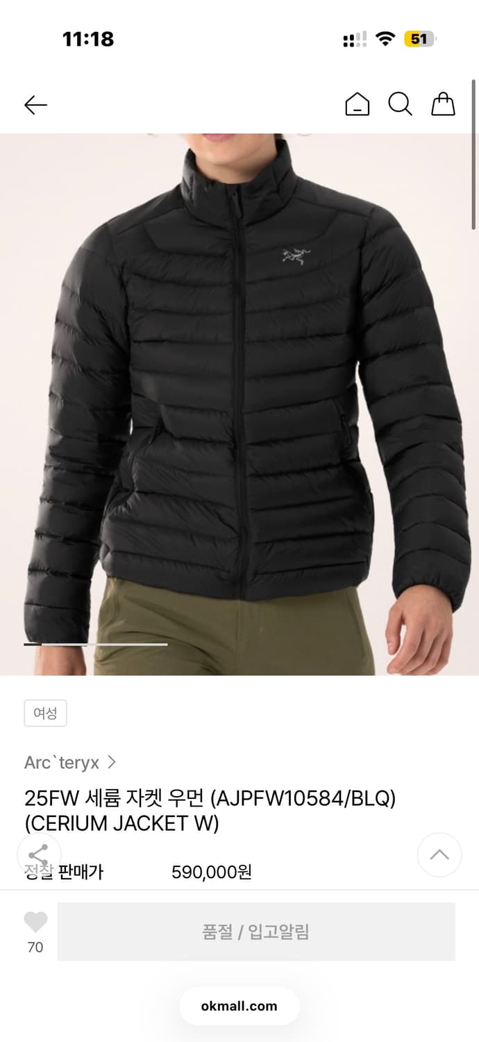 25fw 아크테릭스 세륨 여성 상품이미지1