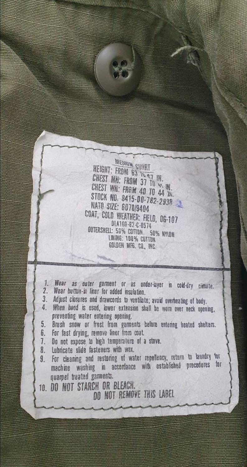 미군 오리지널 m65 필드자켓 미디움숏 '82년도 상품이미지6