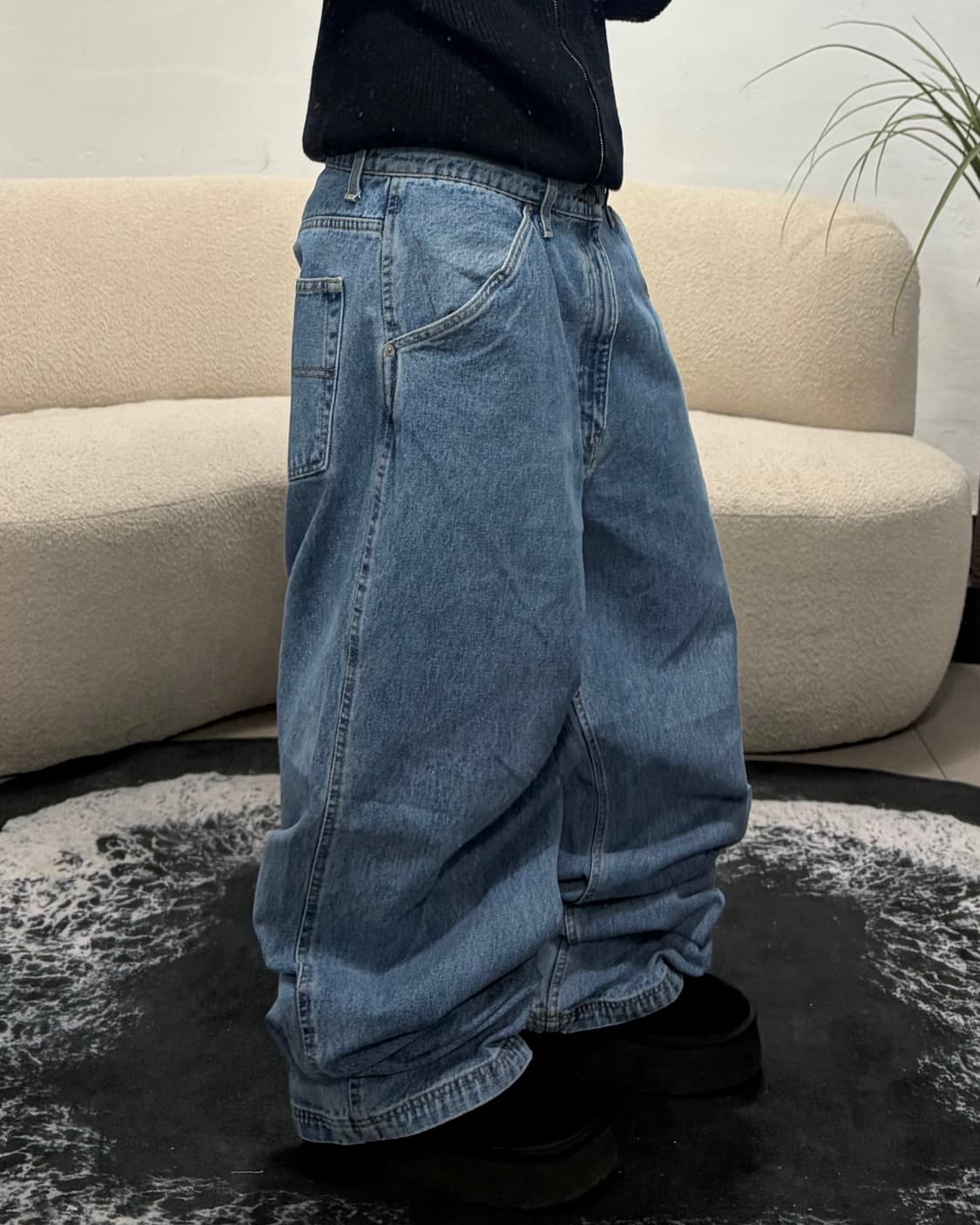 90s vintage 레드 포인트 와이드 데님 카고 팬츠  상품이미지3