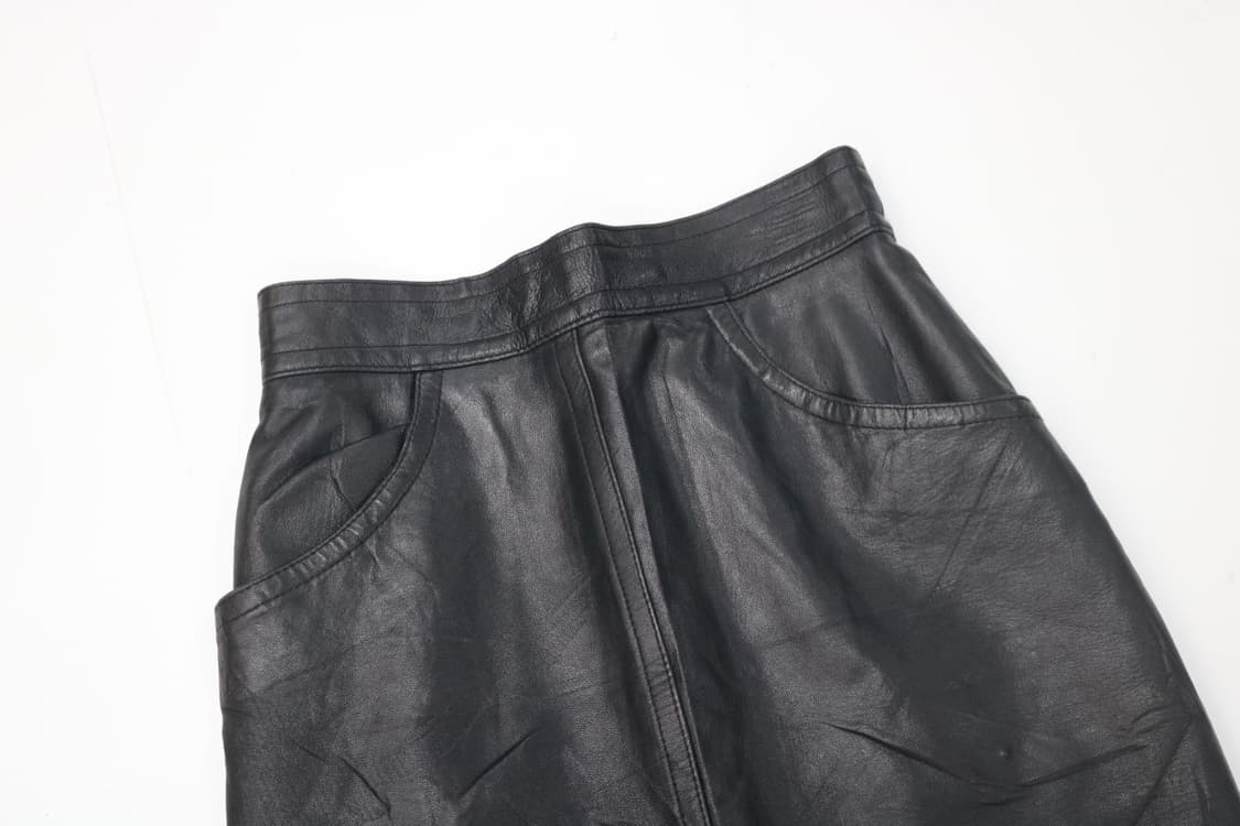 UOVA STELLA 빈티지 블랙 램스킨 레더 미디 스커트 (M) 상품이미지7
