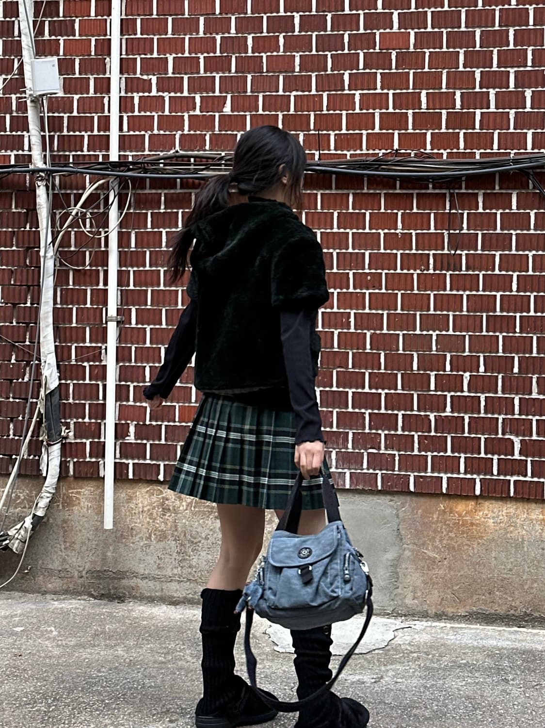 더플 퍼자켓 시스루 목폴라 체크 스커트 코디세트 상품이미지5