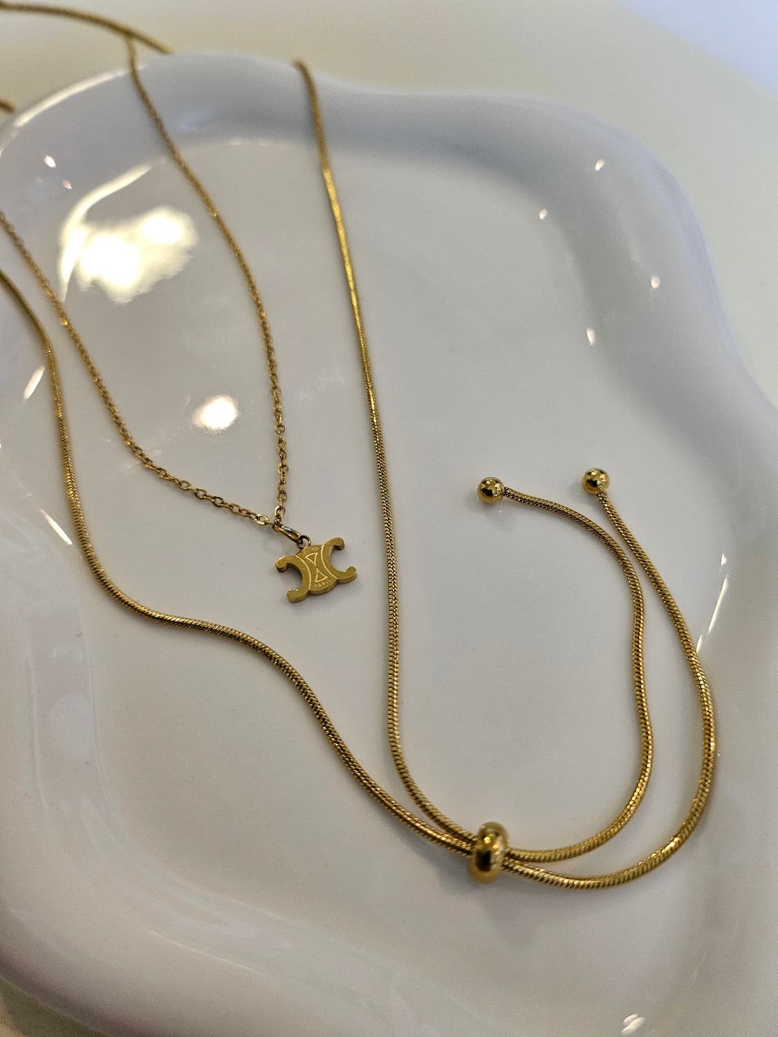 셀린느 업사이클링 두줄 레이어드 금장 목걸이 상품이미지1