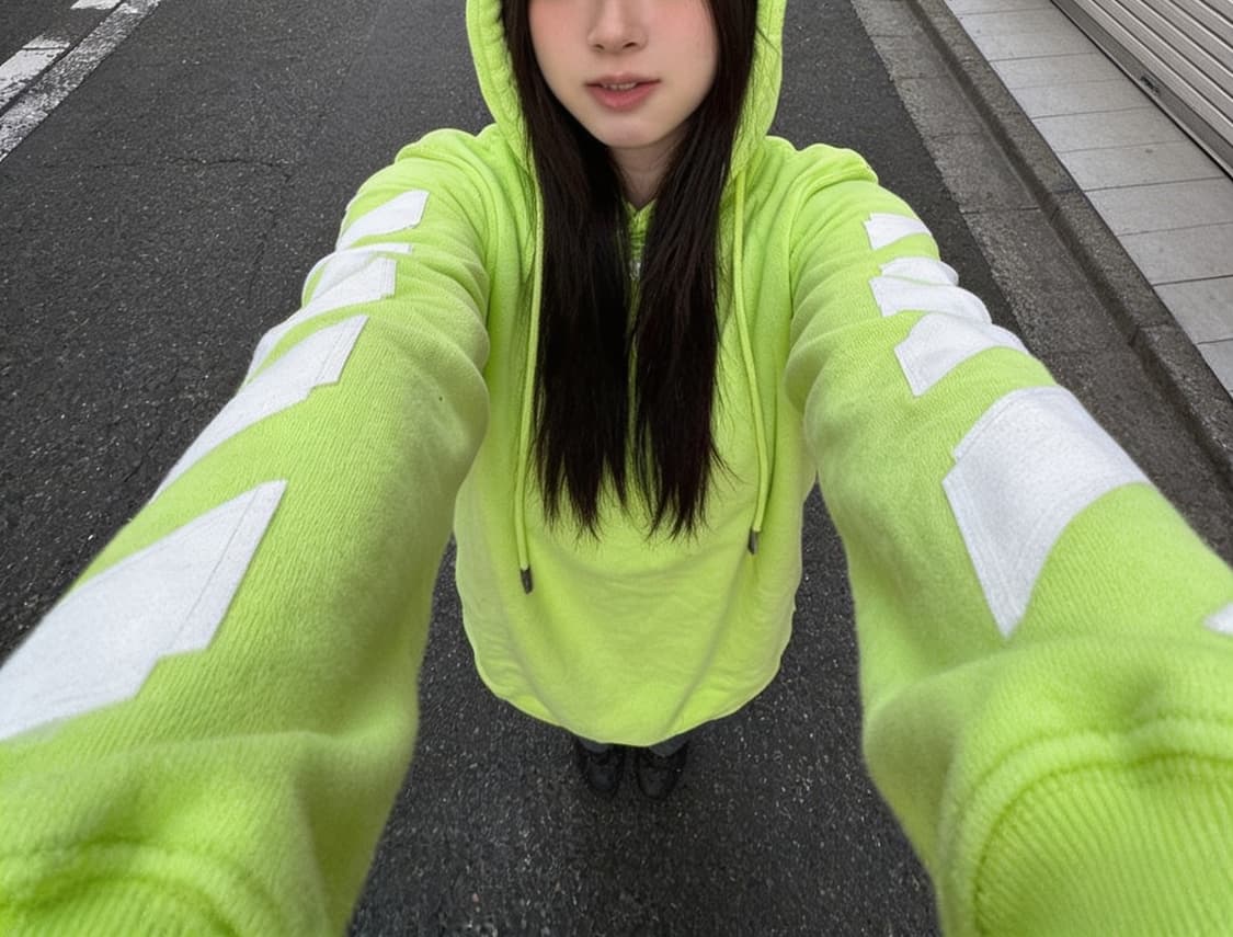 오프화이트 네온 디아고널 애로우 후드티 상품이미지1