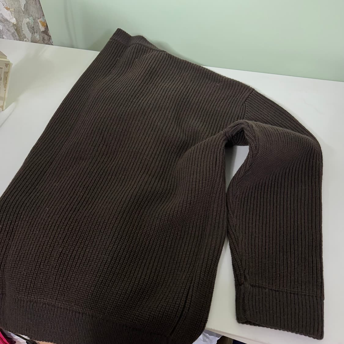 L-XL 토피 딥브라운 루즈오버핏 U넥 울 가디건 상품이미지5