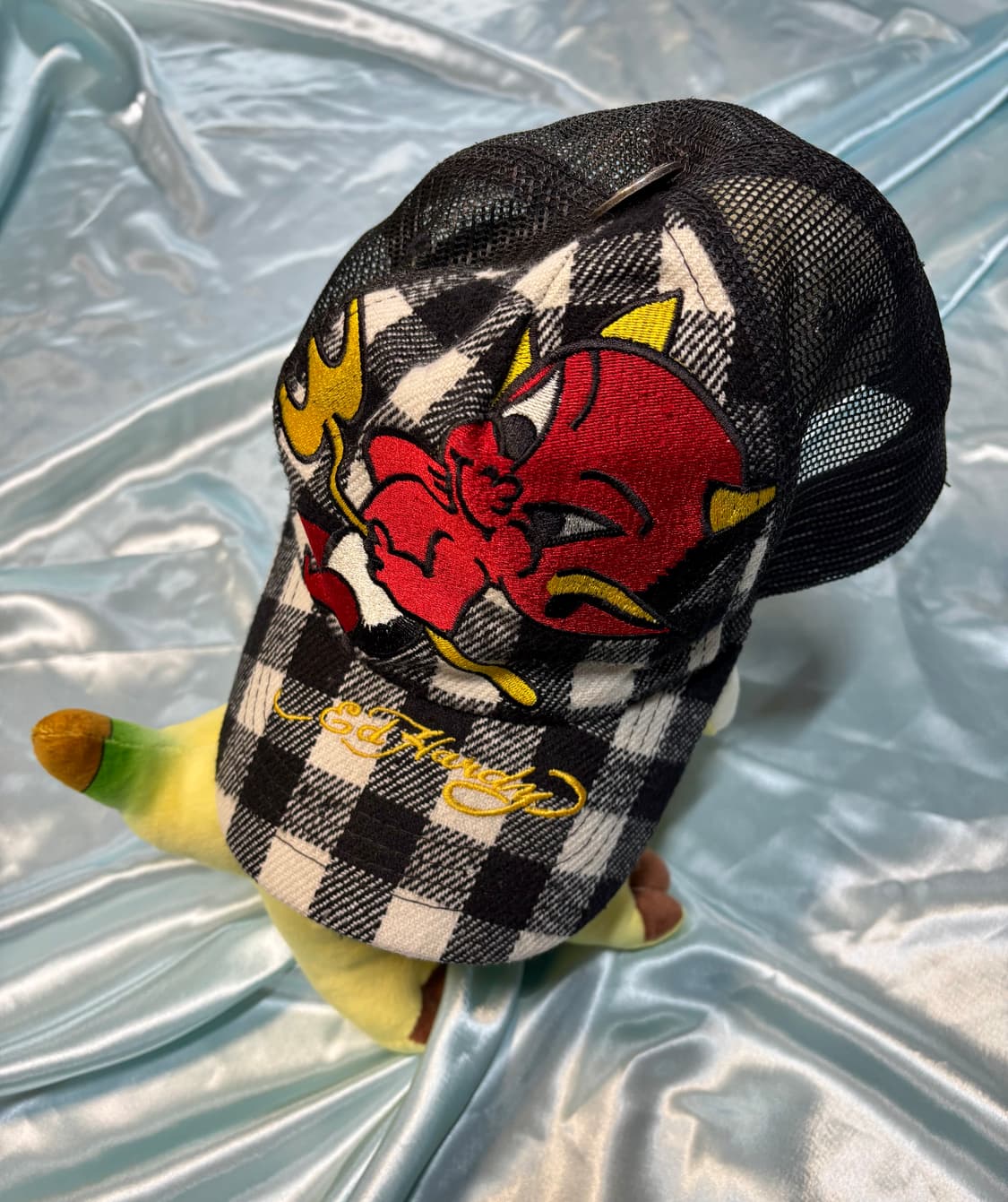 90s 에드하디 빈티지 데빌 체크 메쉬캡 상품이미지1