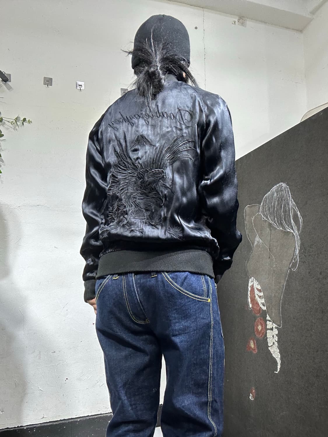 일본빈티지 리버시블 양면 사틴 퀼팅 스카잔 M 상품이미지5