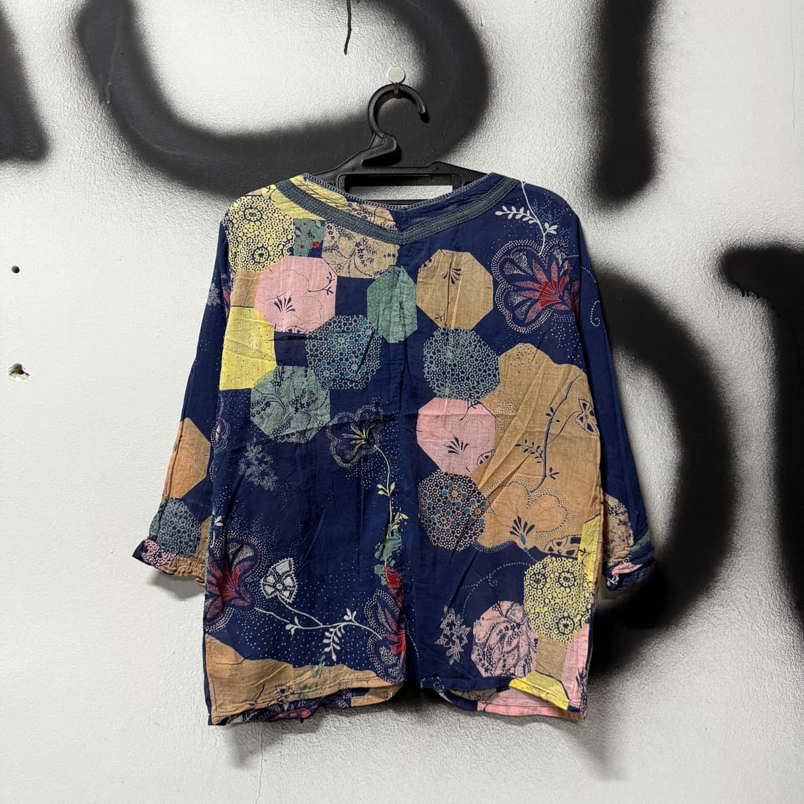 VTG 빈티지 오리엔탈 동양풍 패턴 린넨 블라우스 상품이미지2