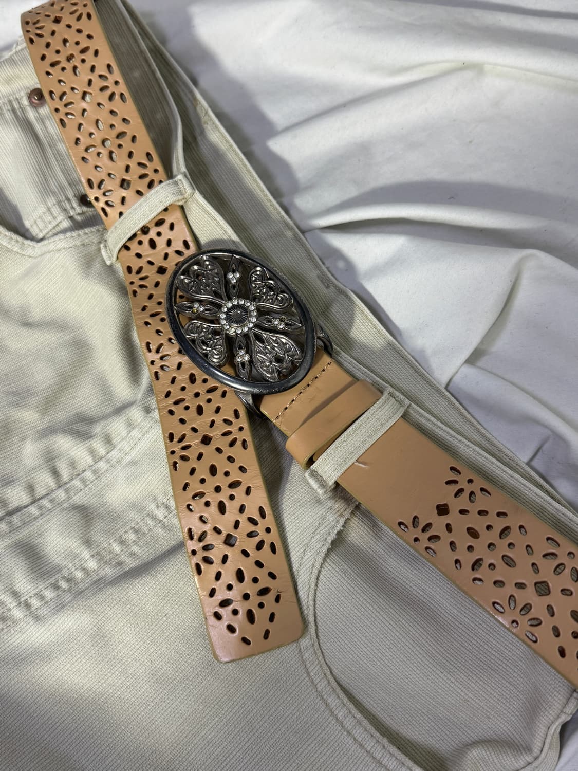 빈티지 오벌 웨스턴 버클 펀칭 레더 벨트 상품이미지1