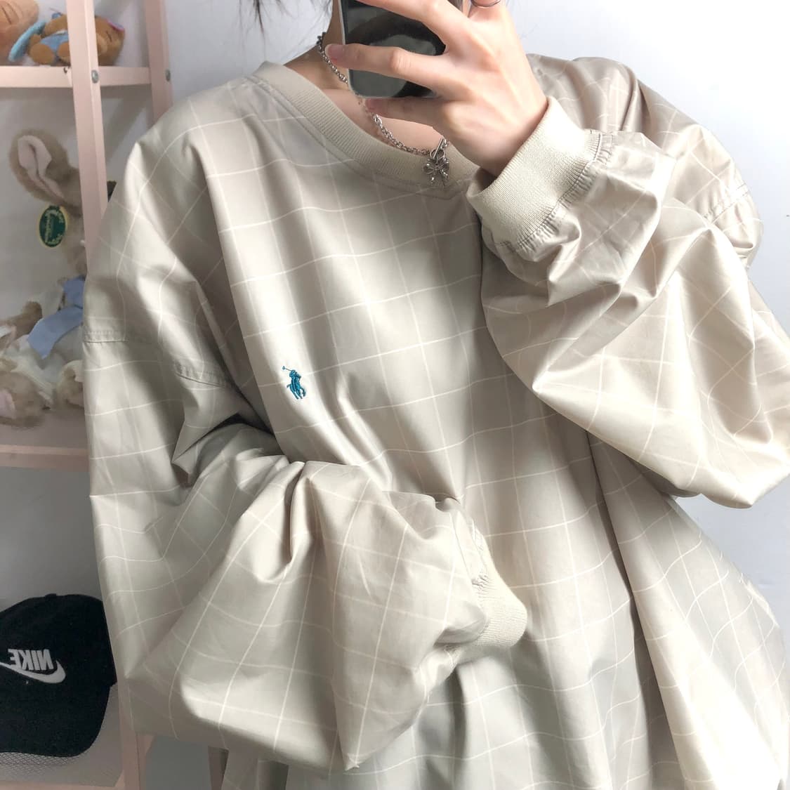 폴로 베이지 체크 왕아방 웜업 상품이미지2