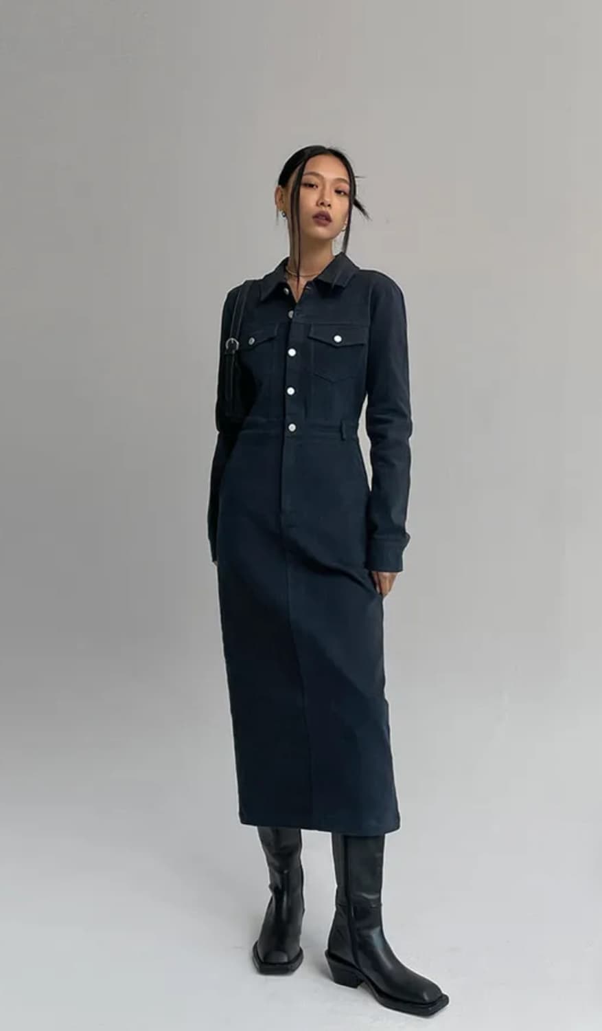 블랙업 뮤즈엘 슬림 버튼 원피스 네이비 s 상품이미지3