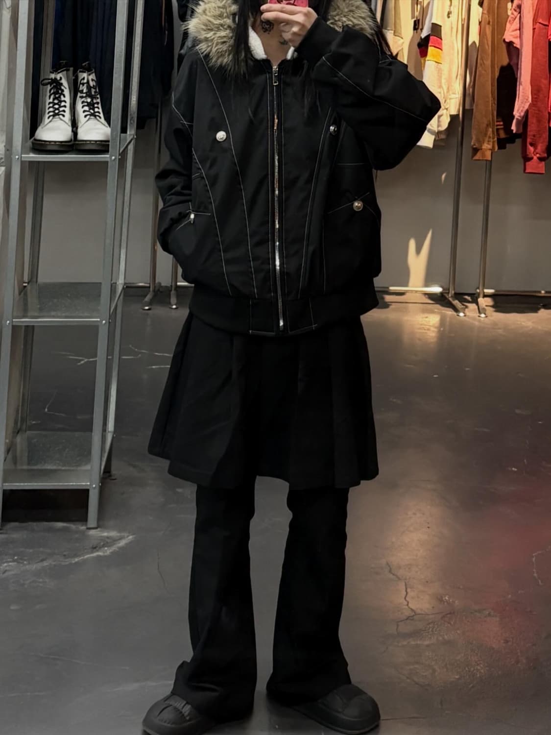 빈티지 절개 스티치 크롭 라쿤 점퍼 (퍼 탈부착 가능)A3528 상품이미지1