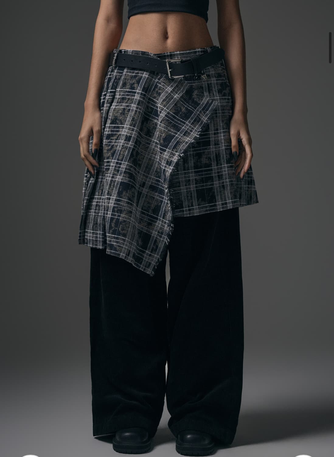 spread check fringe set-up pleated skirt 상품이미지2