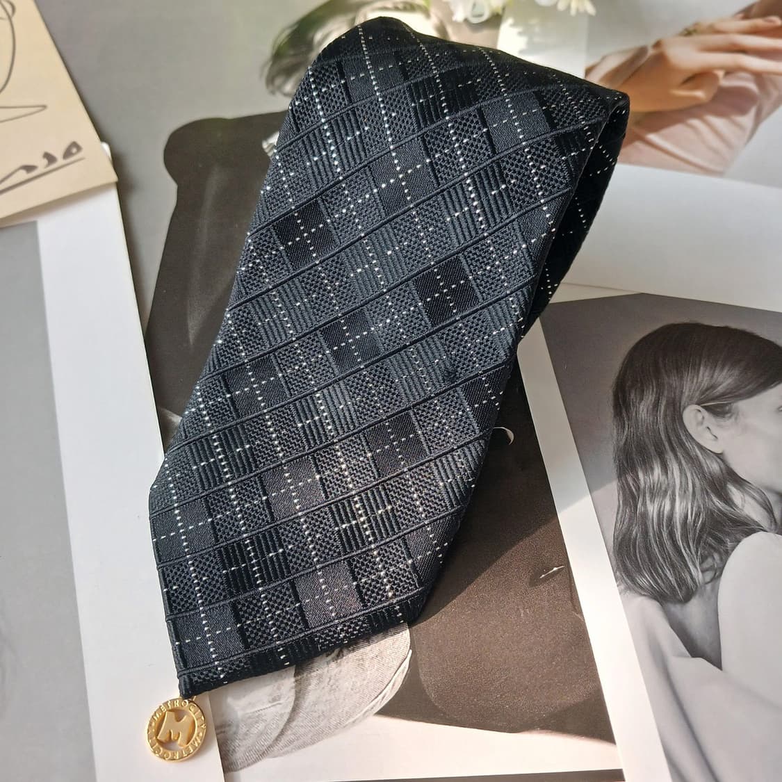 메트로시티 실크 블랙 체크 패턴 넥타이 7cm A등급 A19794 상품이미지2