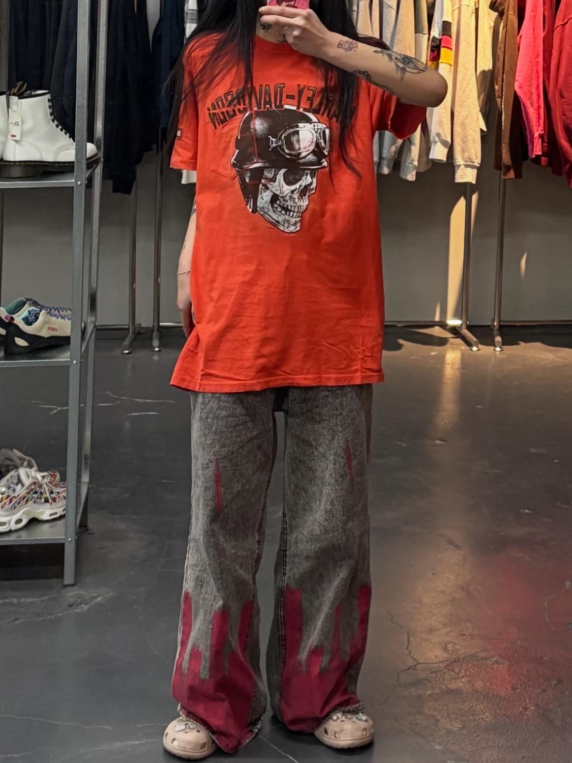 할리데이비슨 스컬 그래픽 오렌지 반팔 A3426 상품이미지1