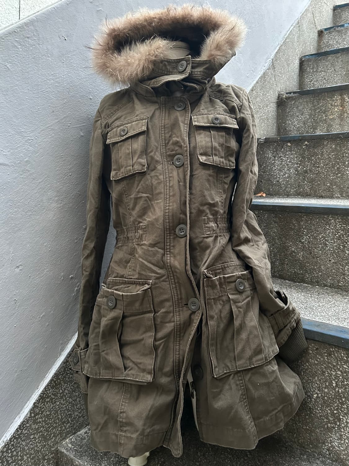 2000s JPN Y2K 카키 울프죠 퍼 야상 자켓  상품이미지1