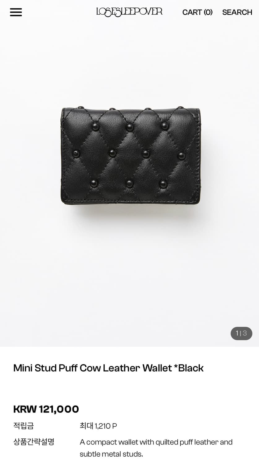 루즈슬립오버 Mini Stud Puff Cow Leather Wallet 상품이미지1