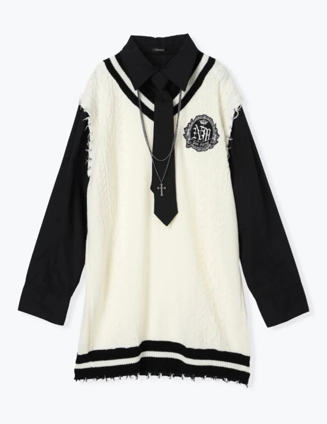 노에미 noemie 일브)오네갸루st 지뢰계 스쿨룩 체인 셔츠니트베스트 상품이미지3