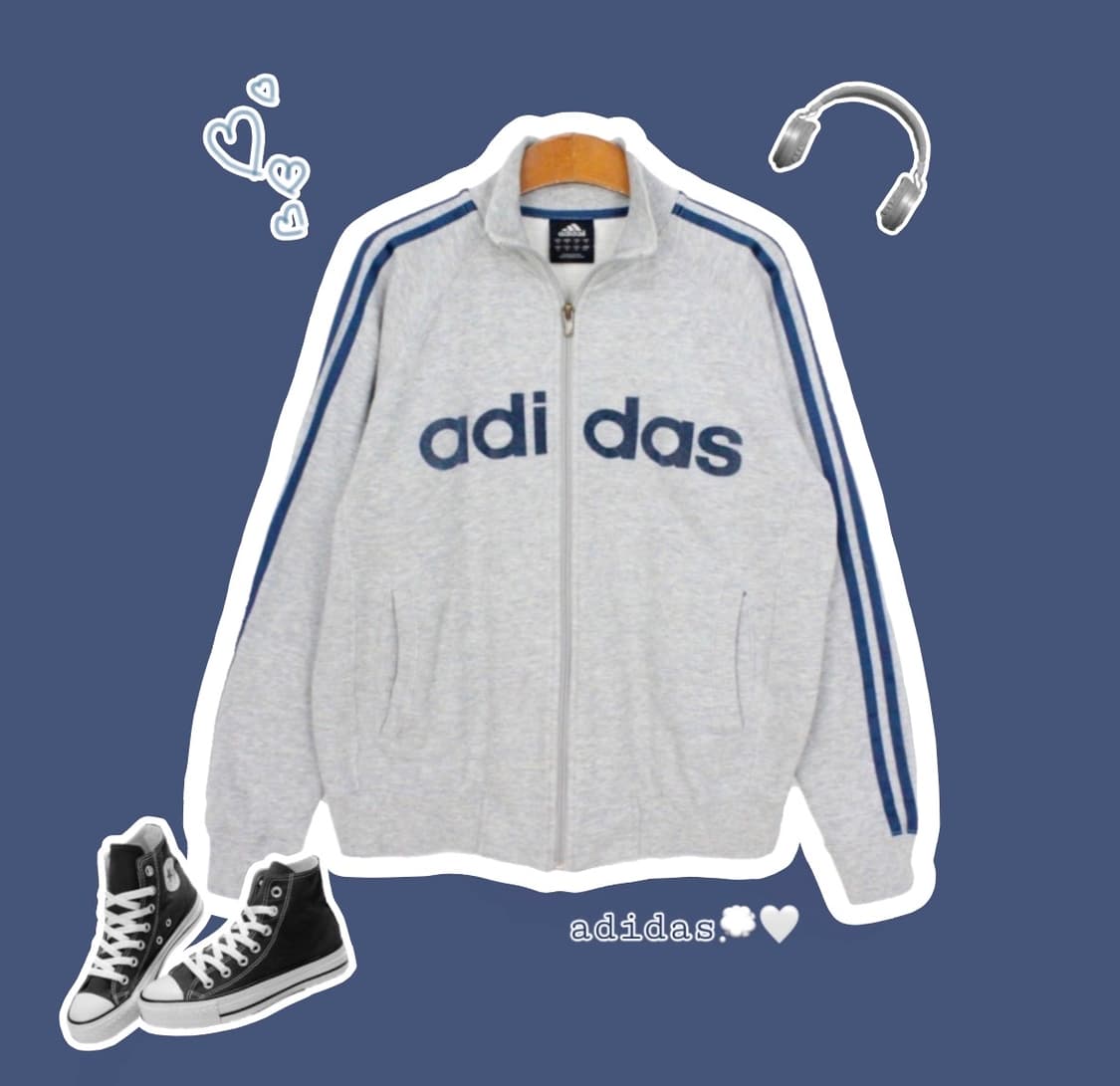 아디다스 면 코튼 그레이 빅로고 대대장 집업 상품이미지1