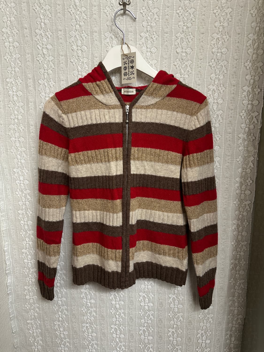attention wool100% 후드 니트 집업 상품이미지3