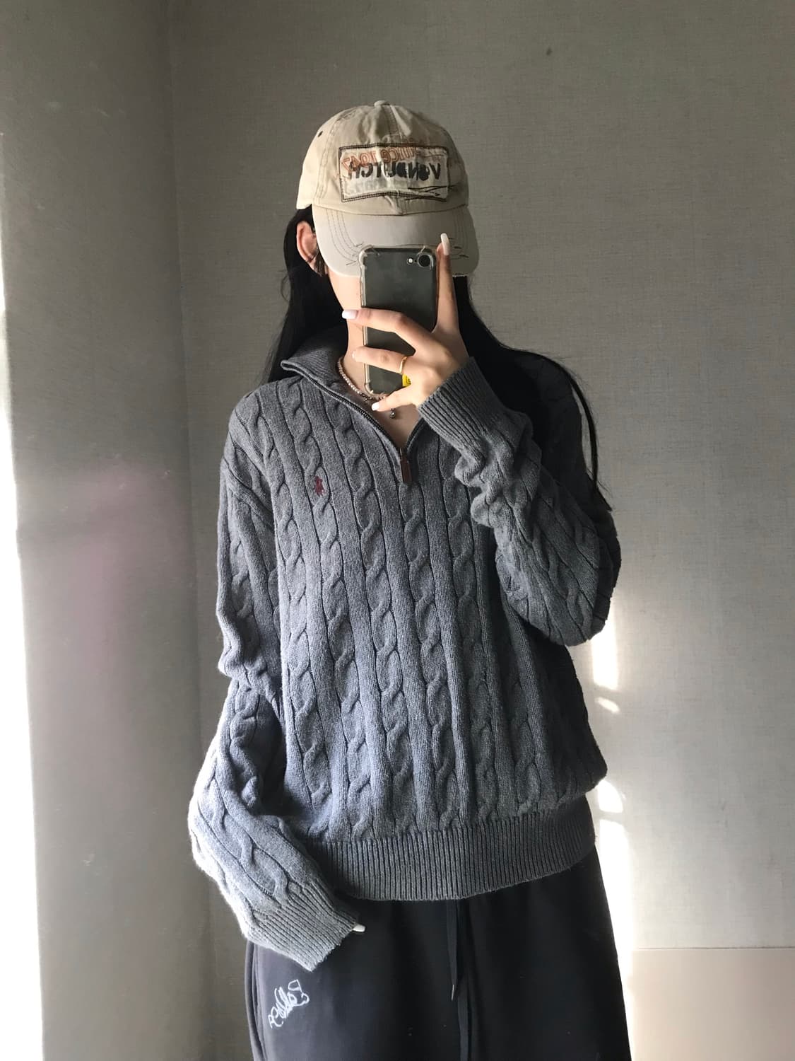 폴로 그레이 케이블 니트 반집업 상품이미지3