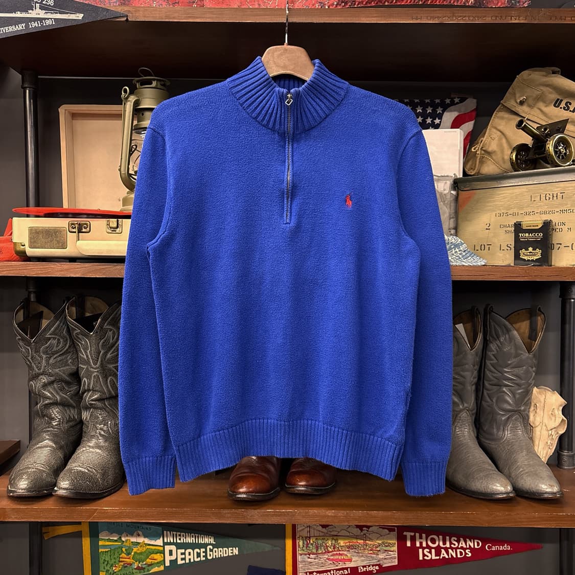 90s 폴로 랄프로렌 청키립 하프집업 니트 스웨터 코발트블루 N989 상품이미지1