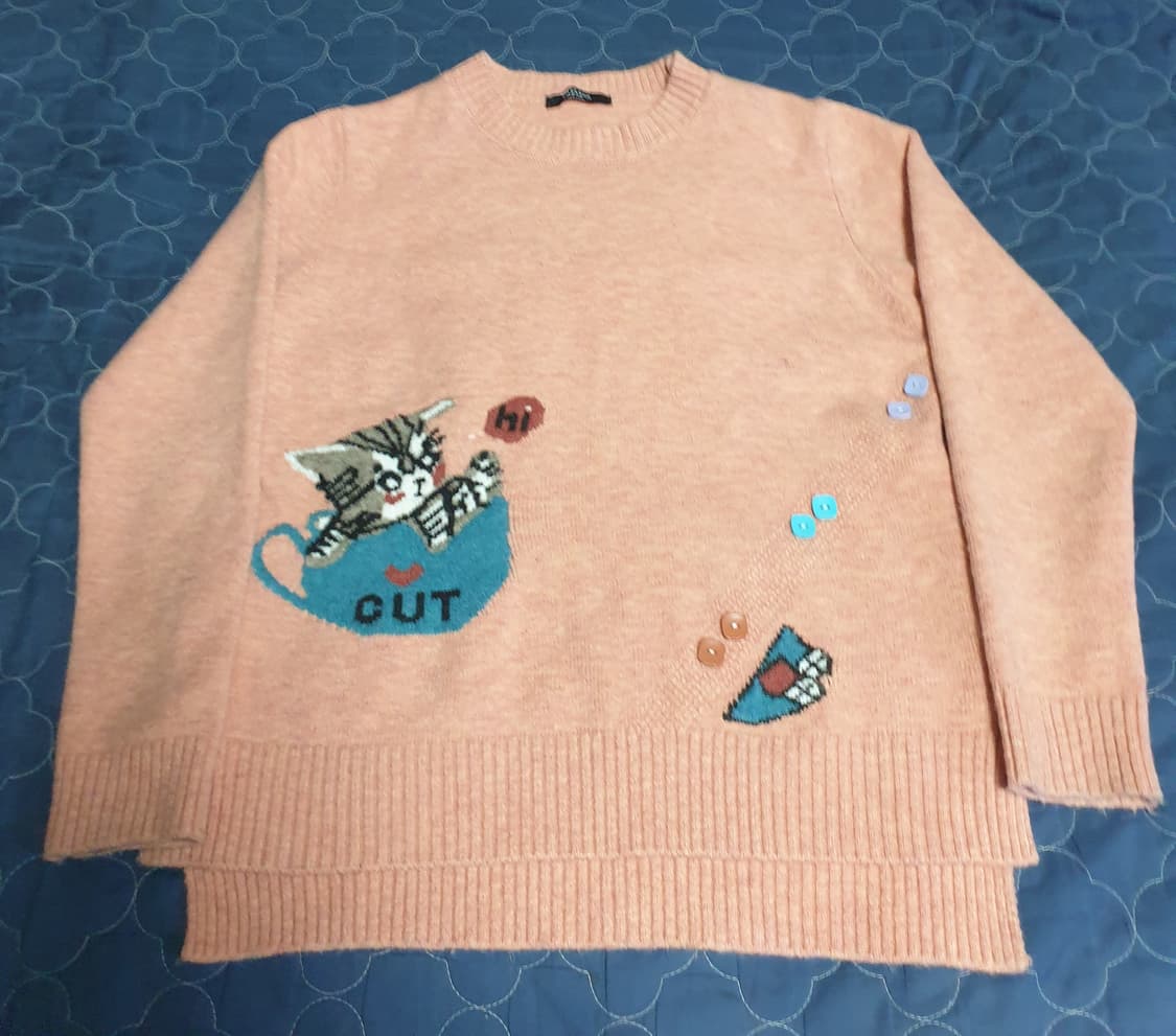 헤이린 뉴욕 캣자수 비즈 니트스웨터 피치 (F) 상품이미지1